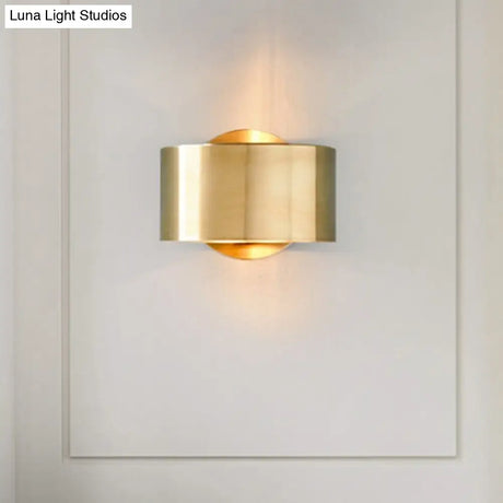 Gold Postmodern Flush Wall Sconce - Half-Cylinder Metal Light Fixture