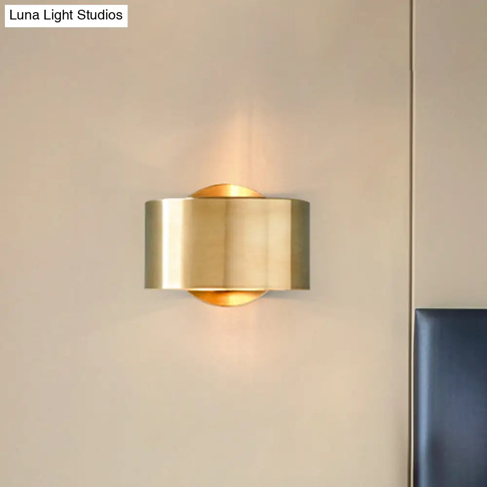 Gold Postmodern Flush Wall Sconce - Half-Cylinder Metal Light Fixture