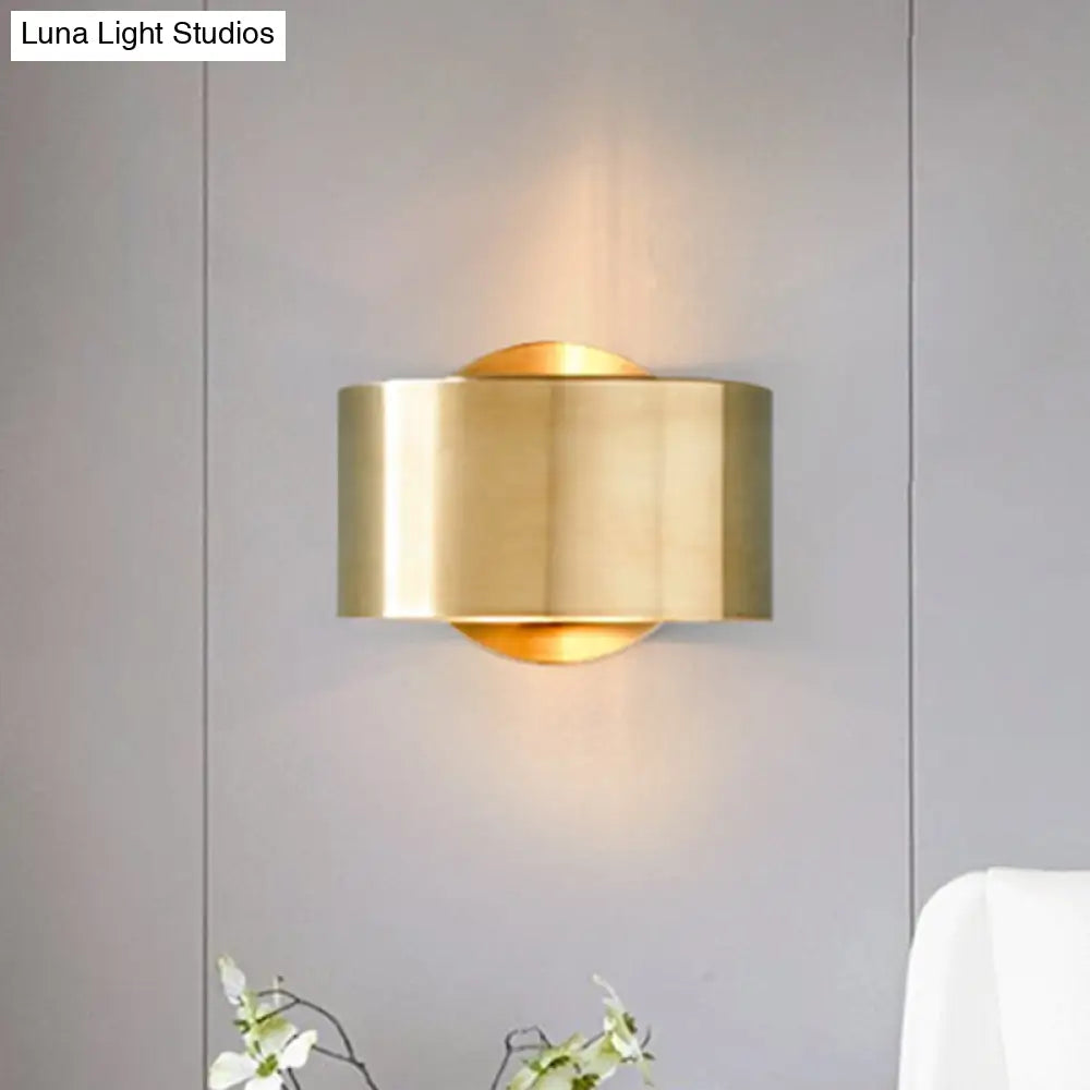 Gold Postmodern Flush Wall Sconce - Half-Cylinder Metal Light Fixture