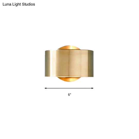 Gold Postmodern Flush Wall Sconce - Half-Cylinder Metal Light Fixture