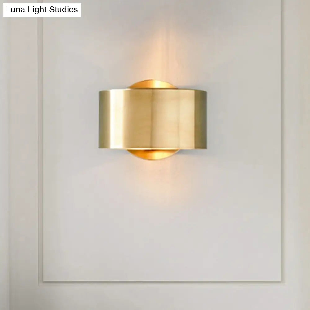 Gold Postmodern Flush Wall Sconce - Half-Cylinder Metal Light Fixture