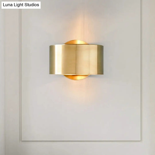 Gold Postmodern Flush Wall Sconce - Half-Cylinder Metal Light Fixture