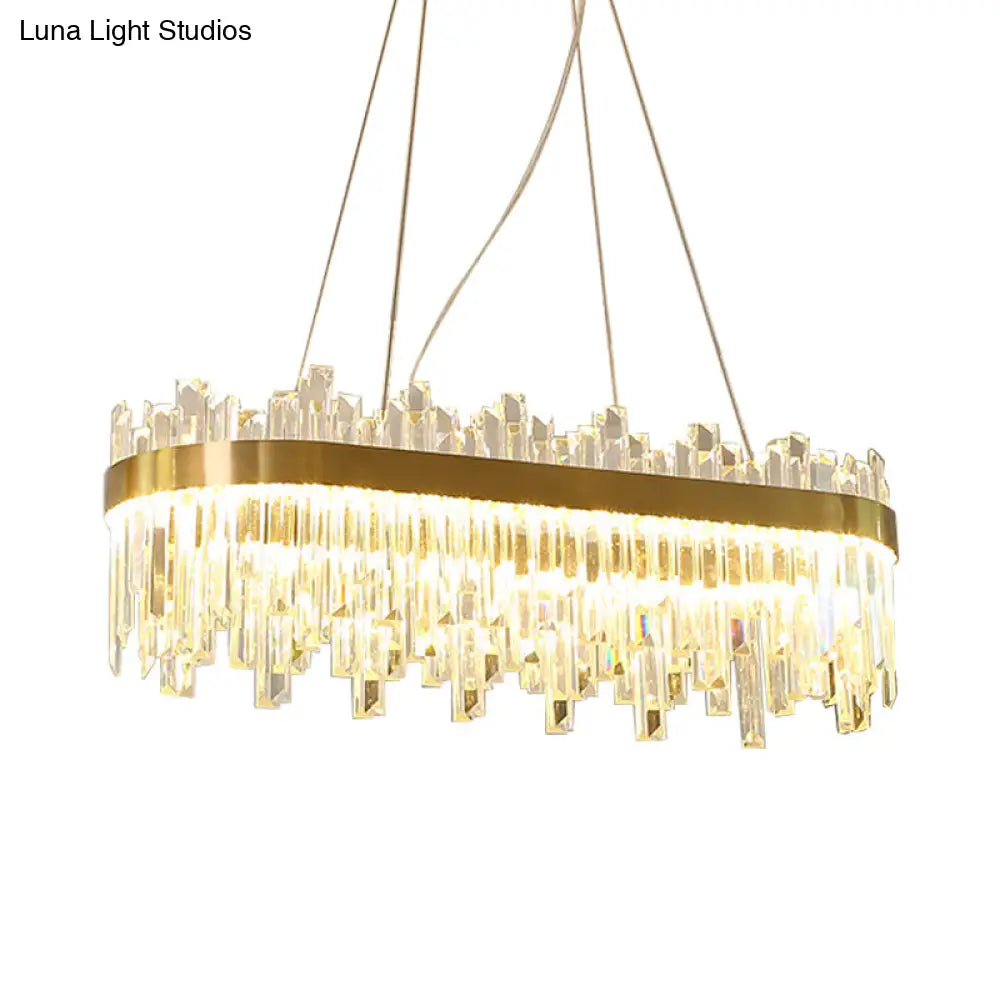 Gold Postmodern Led Chandelier With Crystal Rods - Oval Dining Room Hanging Lamp Kit