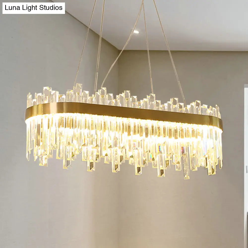 Gold Postmodern Led Chandelier With Crystal Rods - Oval Dining Room Hanging Lamp Kit