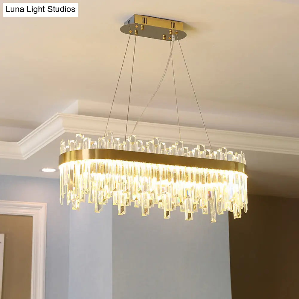 Gold Postmodern Led Chandelier With Crystal Rods - Oval Dining Room Hanging Lamp Kit