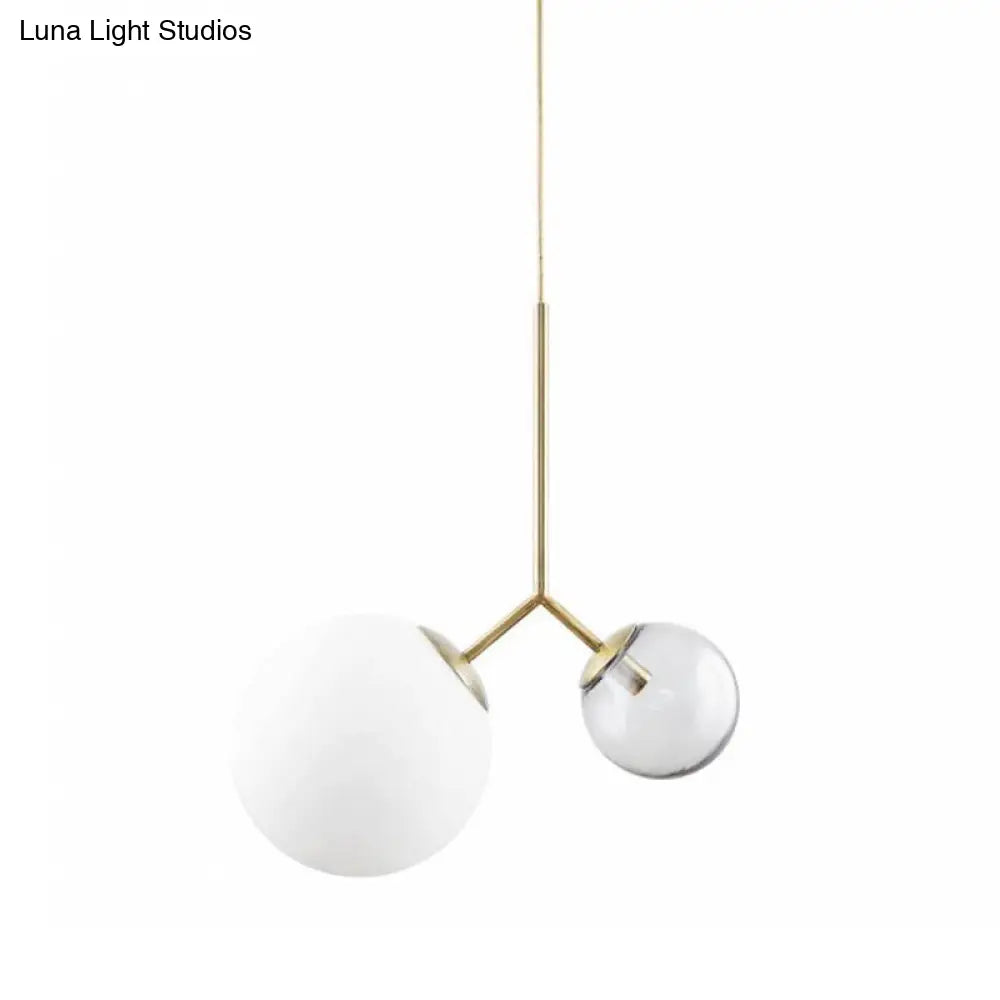 Gold Postmodern Pendant Light With Bifurcated Ombre Blue And Milk Glass (Note: This Revised Title