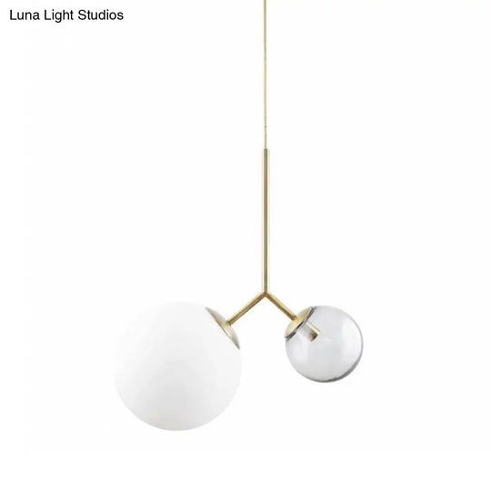 Gold Postmodern Pendant Light With Bifurcated Ombre Blue And Milk Glass (Note: This Revised Title