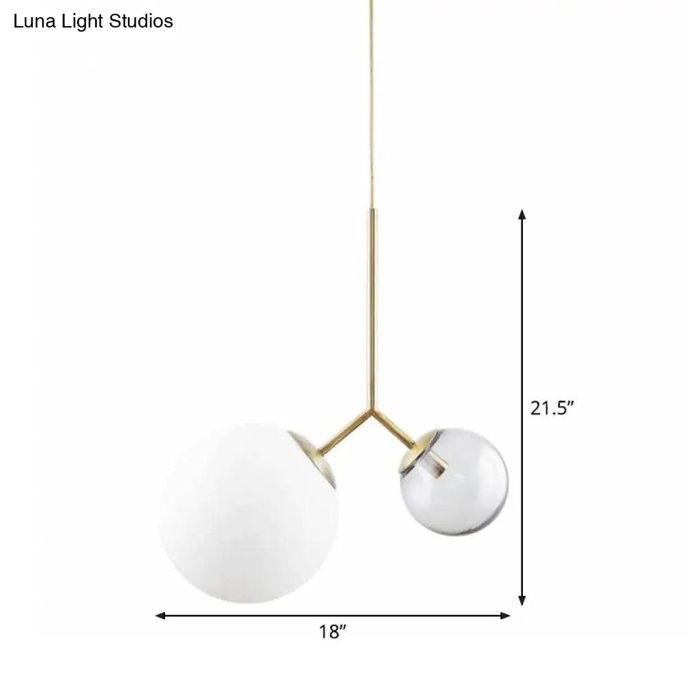 Gold Postmodern Pendant Light With Bifurcated Ombre Blue And Milk Glass (Note: This Revised Title