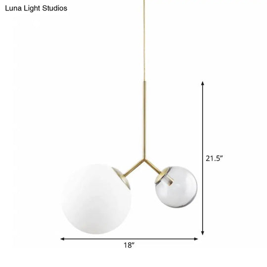 Gold Postmodern Pendant Light With Bifurcated Ombre Blue And Milk Glass (Note: This Revised Title