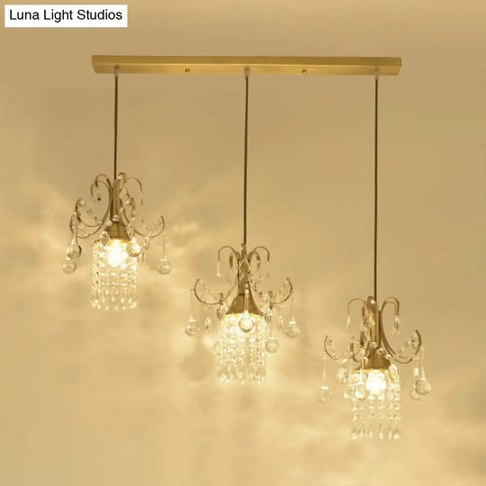 Gold Postmodern Rain Cluster Pendant Light With Clear K9 Crystal - 3 Bulb Suspension Lamp For Dining