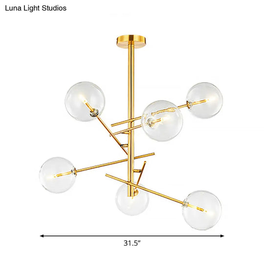 Gold Postmodern Spherical Glass Chandelier - 6-Bulb Kitchen Bar Ceiling Light