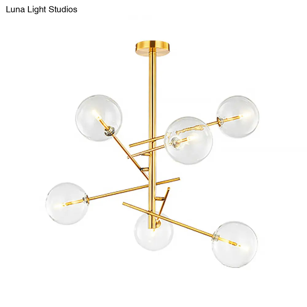 Gold Postmodern Spherical Glass Chandelier - 6-Bulb Kitchen Bar Ceiling Light