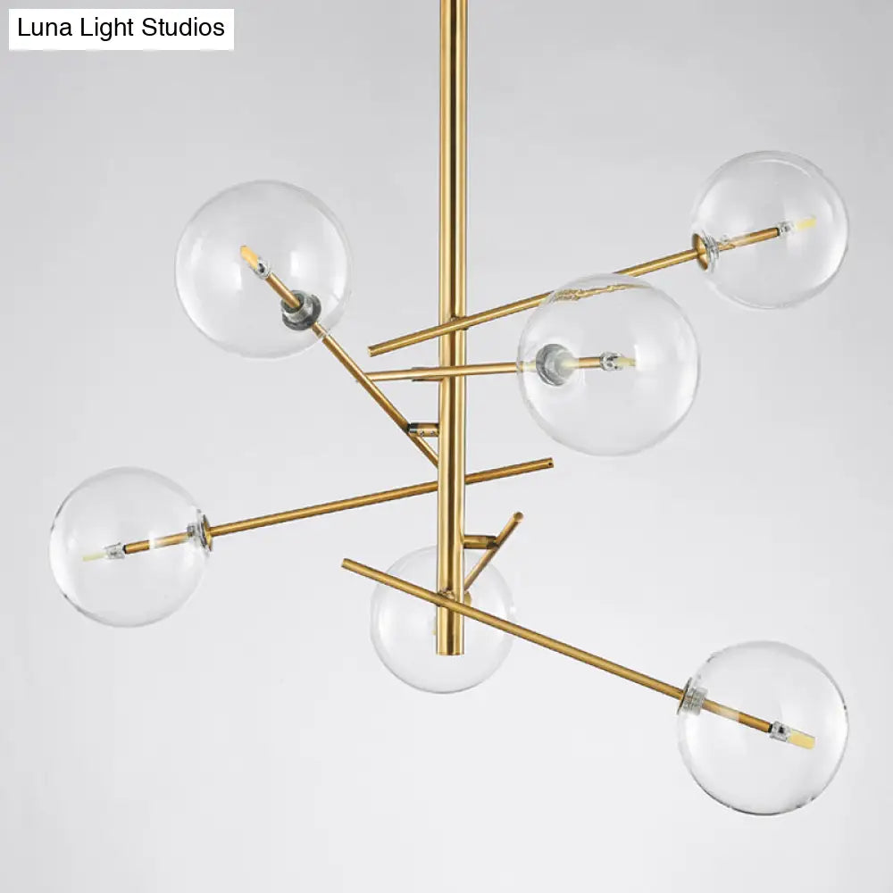 Gold Postmodern Spherical Glass Chandelier - 6-Bulb Kitchen Bar Ceiling Light