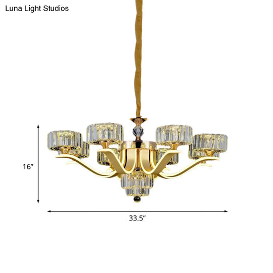 Gold Postmodern Suspension Lamp With 8 Crystal Chandelier Lights For Living Room