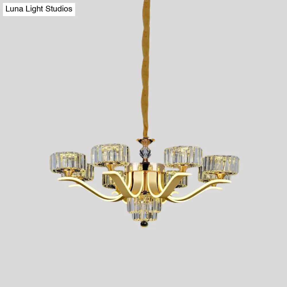 Gold Postmodern Suspension Lamp With 8 Crystal Chandelier Lights For Living Room