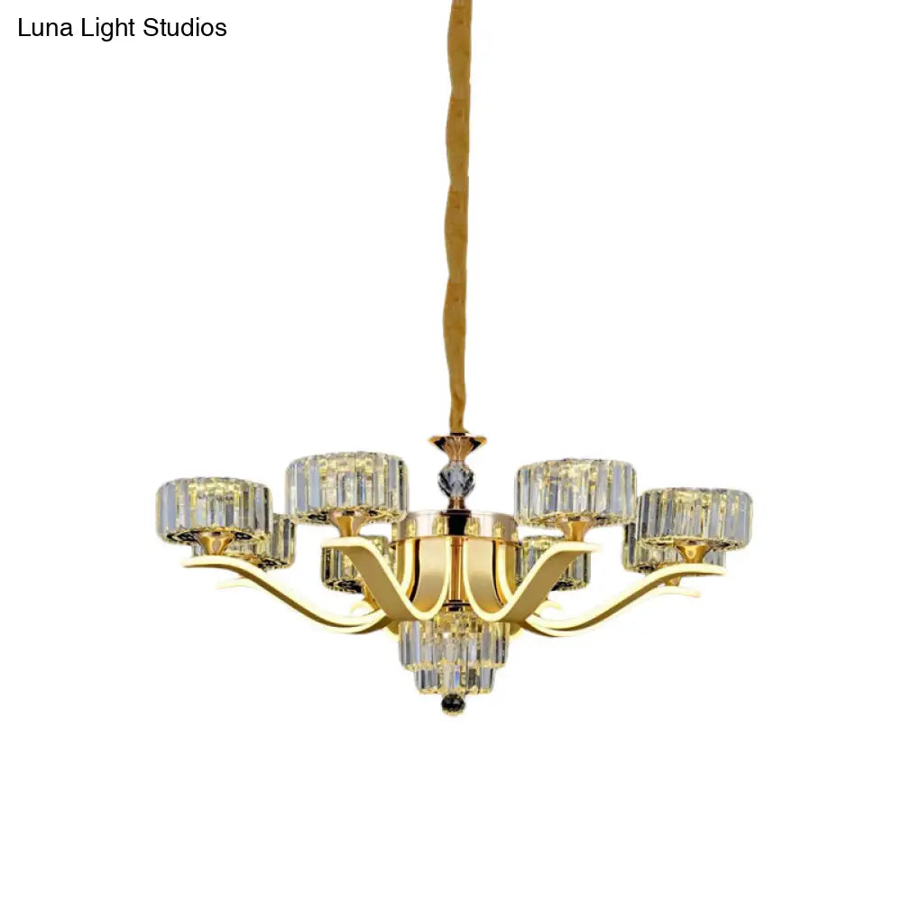 Gold Postmodern Suspension Lamp With 8 Crystal Chandelier Lights For Living Room