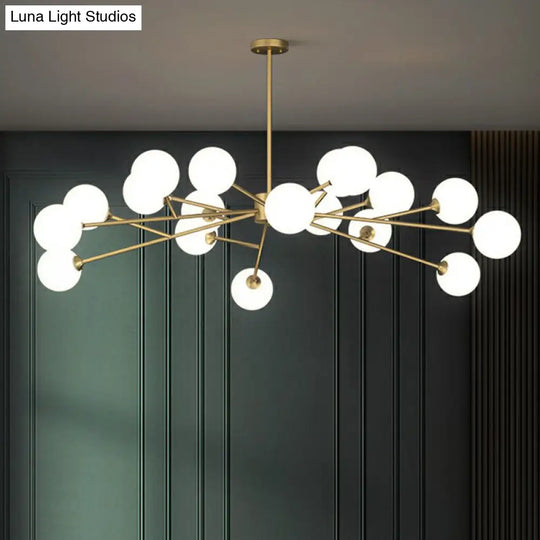 Gold Postmodern Tree Branch Chandelier With Milk Ball Glass - Hanging Light For Living Room