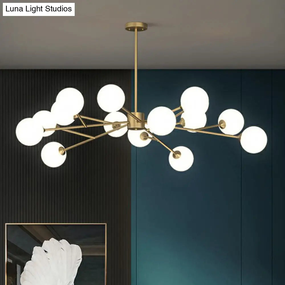 Gold Postmodern Tree Branch Chandelier With Milk Ball Glass - Hanging Light For Living Room