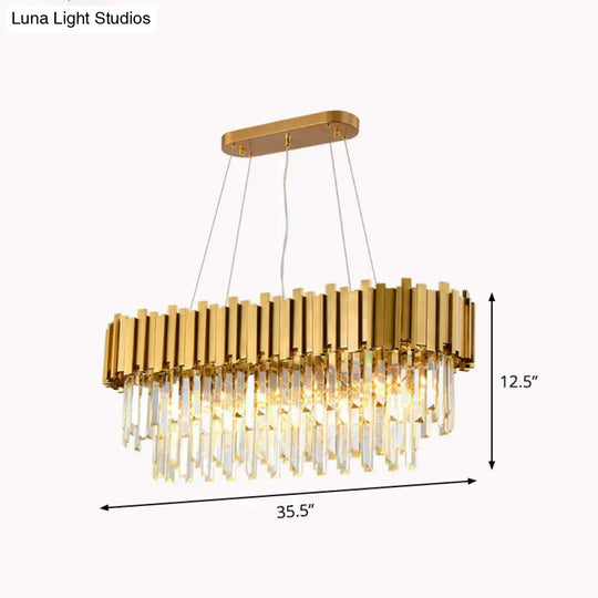 Gold Prismatic Crystal 5-Head Postmodern Oval Hanging Light For Dining Room Island Ceiling