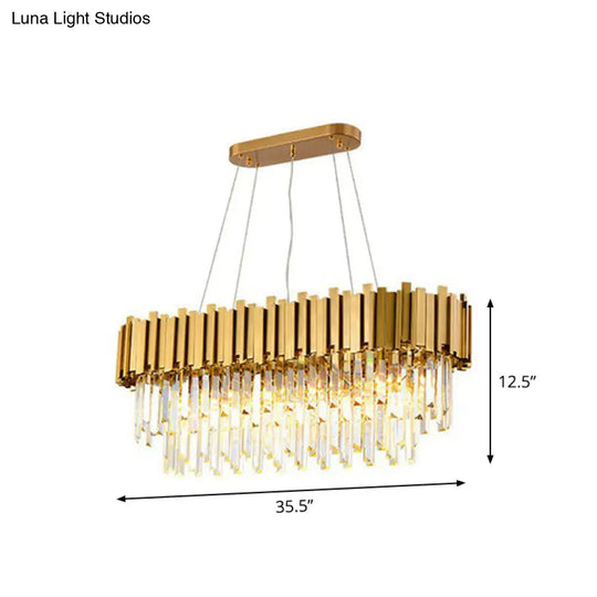 Gold Prismatic Crystal 5-Head Postmodern Oval Hanging Light For Dining Room Island Ceiling