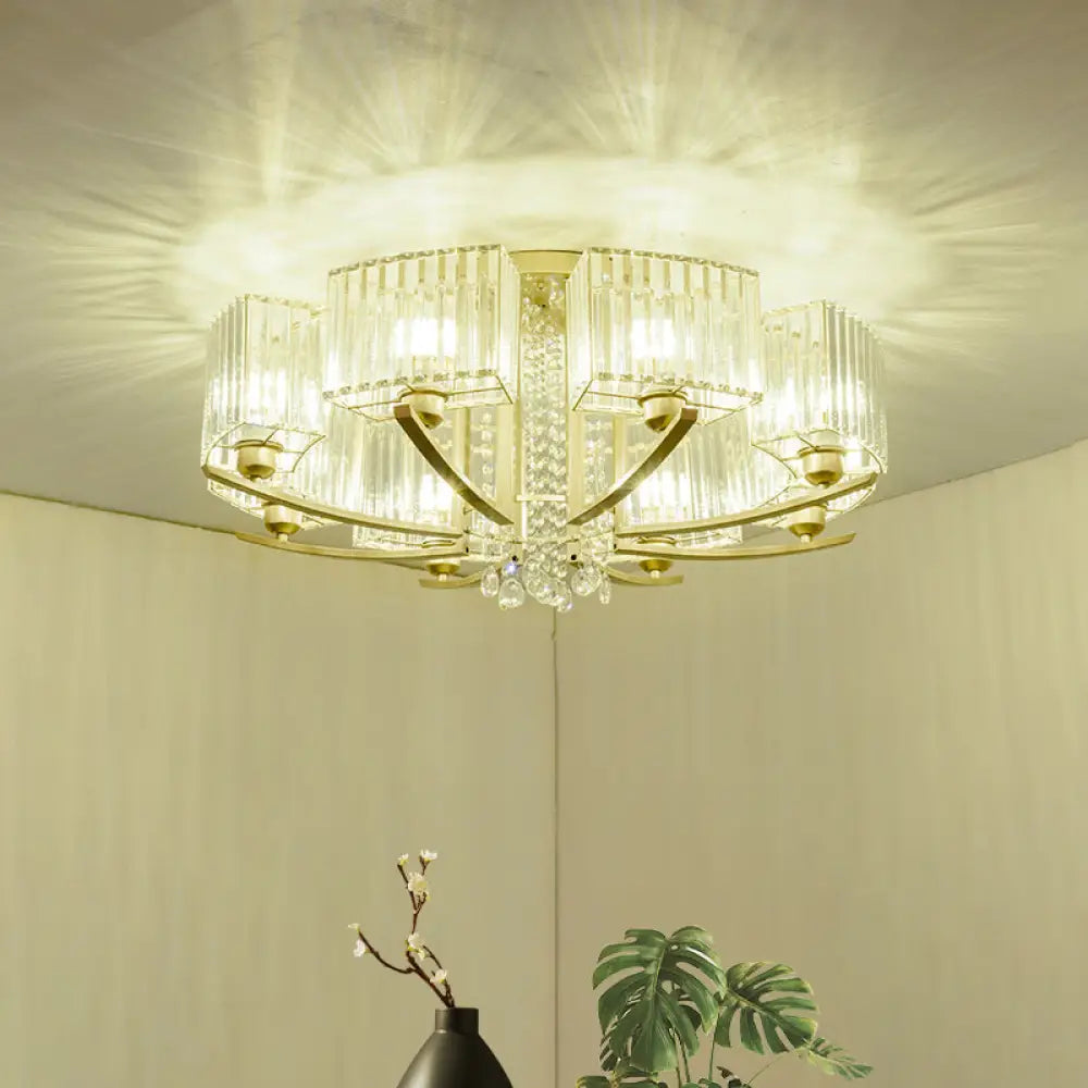 Gold Prismatic Crystal Semi Flush Light For Living Room - Minimalistic Circular Ceiling Mount 12 /