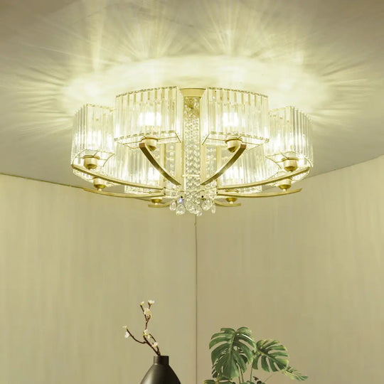 Gold Prismatic Crystal Semi Flush Light For Living Room - Minimalistic Circular Ceiling Mount 12 /