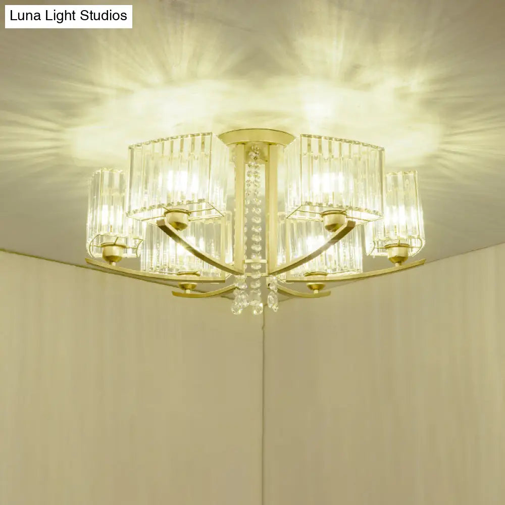 Gold Prismatic Crystal Semi Flush Light For Living Room - Minimalistic Circular Ceiling Mount 7 /