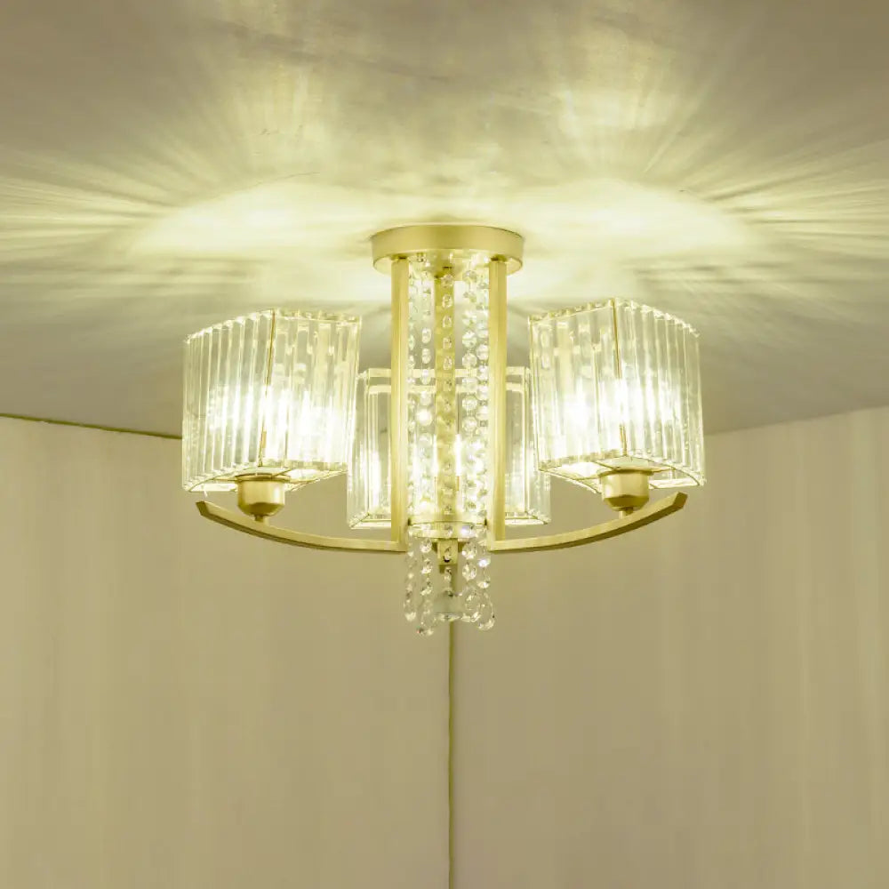 Gold Prismatic Crystal Semi Flush Light For Living Room - Minimalistic Circular Ceiling Mount 3 /