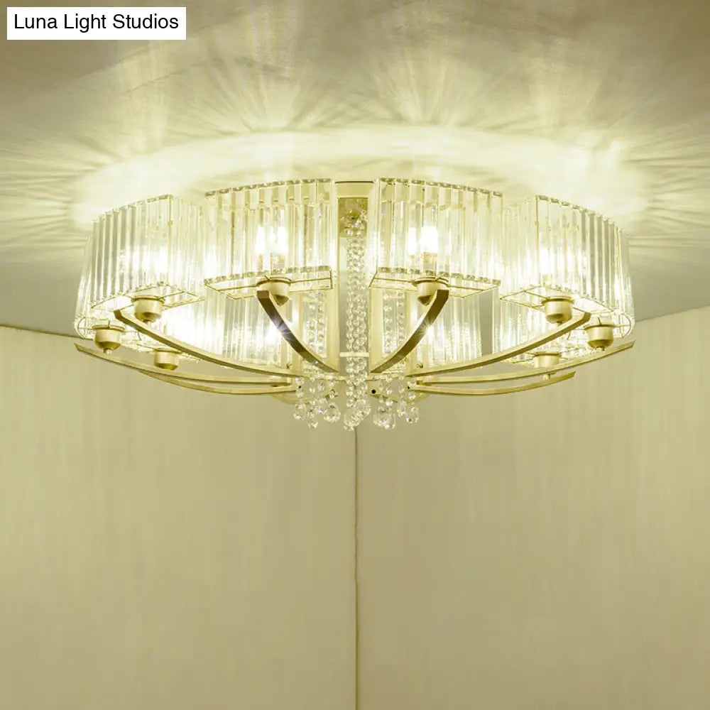 Gold Prismatic Crystal Semi Flush Light For Living Room - Minimalistic Circular Ceiling Mount 14 /