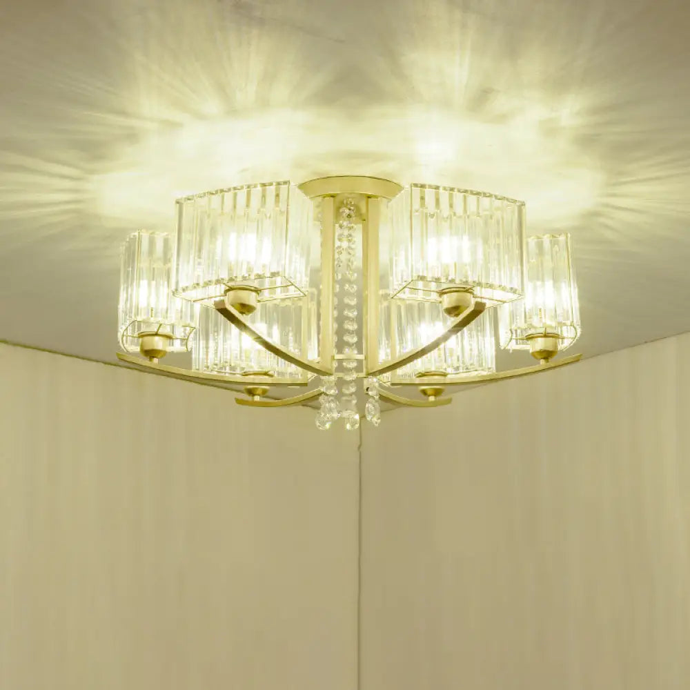 Gold Prismatic Crystal Semi Flush Light For Living Room - Minimalistic Circular Ceiling Mount 7 /