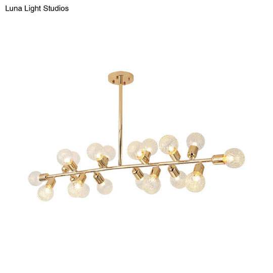 Gold Prismatic Glass Ball Linear Chandelier - Modern Metal Island Light With 18 Lights Ideal For