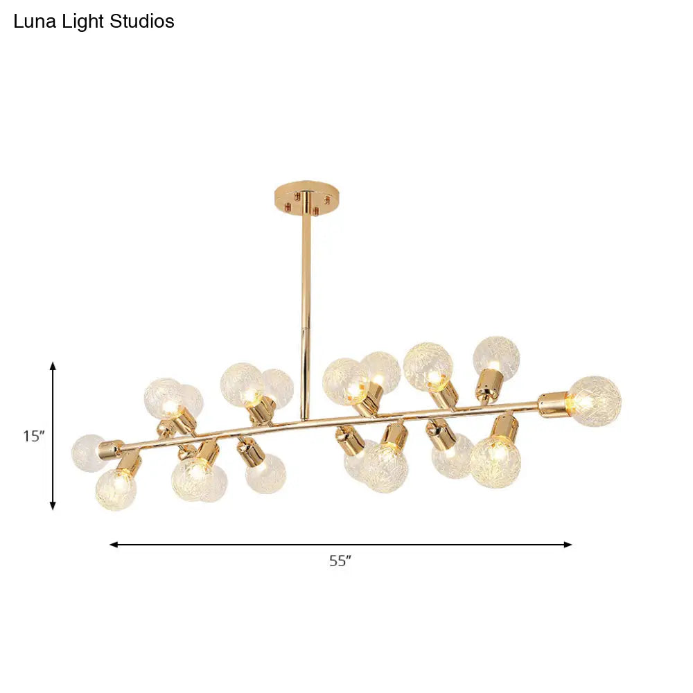 Gold Prismatic Glass Ball Linear Chandelier - Modern Metal Island Light With 18 Lights Ideal For