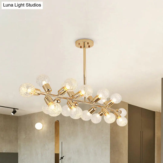 Gold Prismatic Glass Ball Linear Chandelier - Modern Metal Island Light With 18 Lights Ideal For