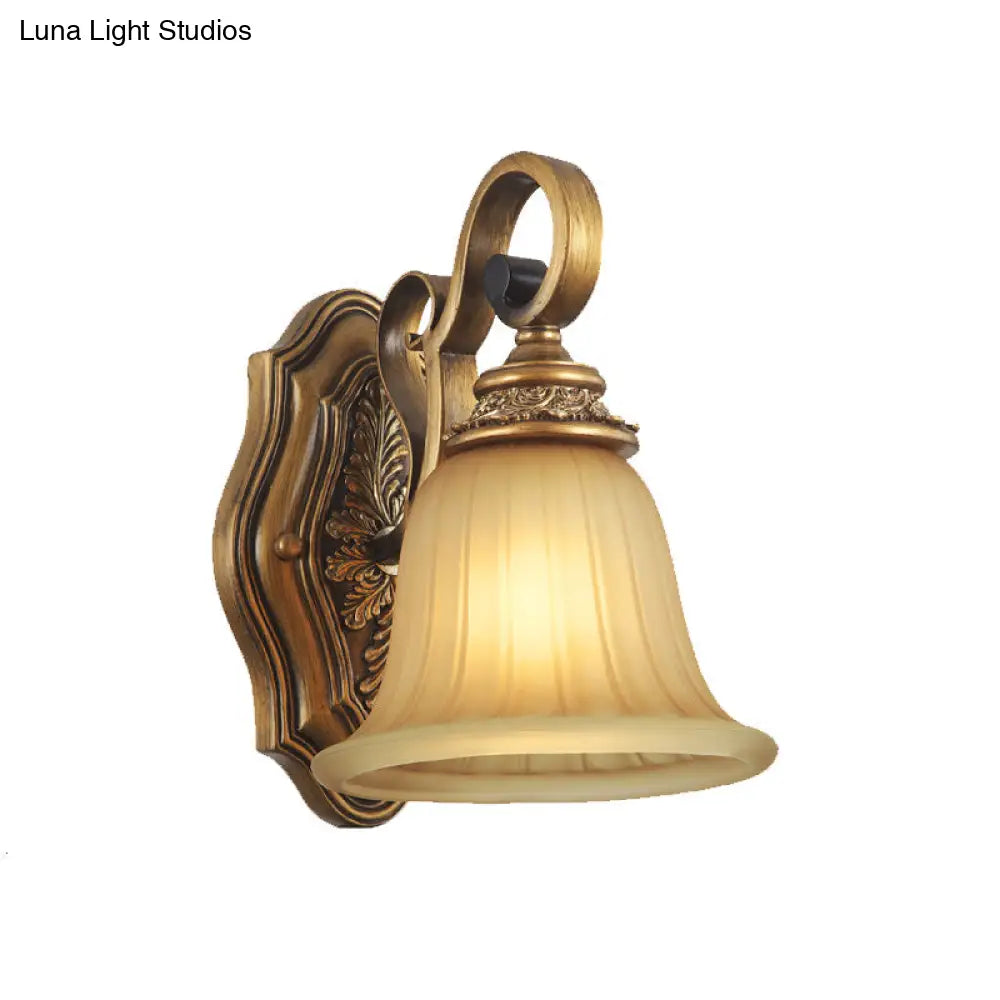 Gold Prismatic Glass Wall Sconce With Bell Shade - 1-Light Traditional Foyer Light