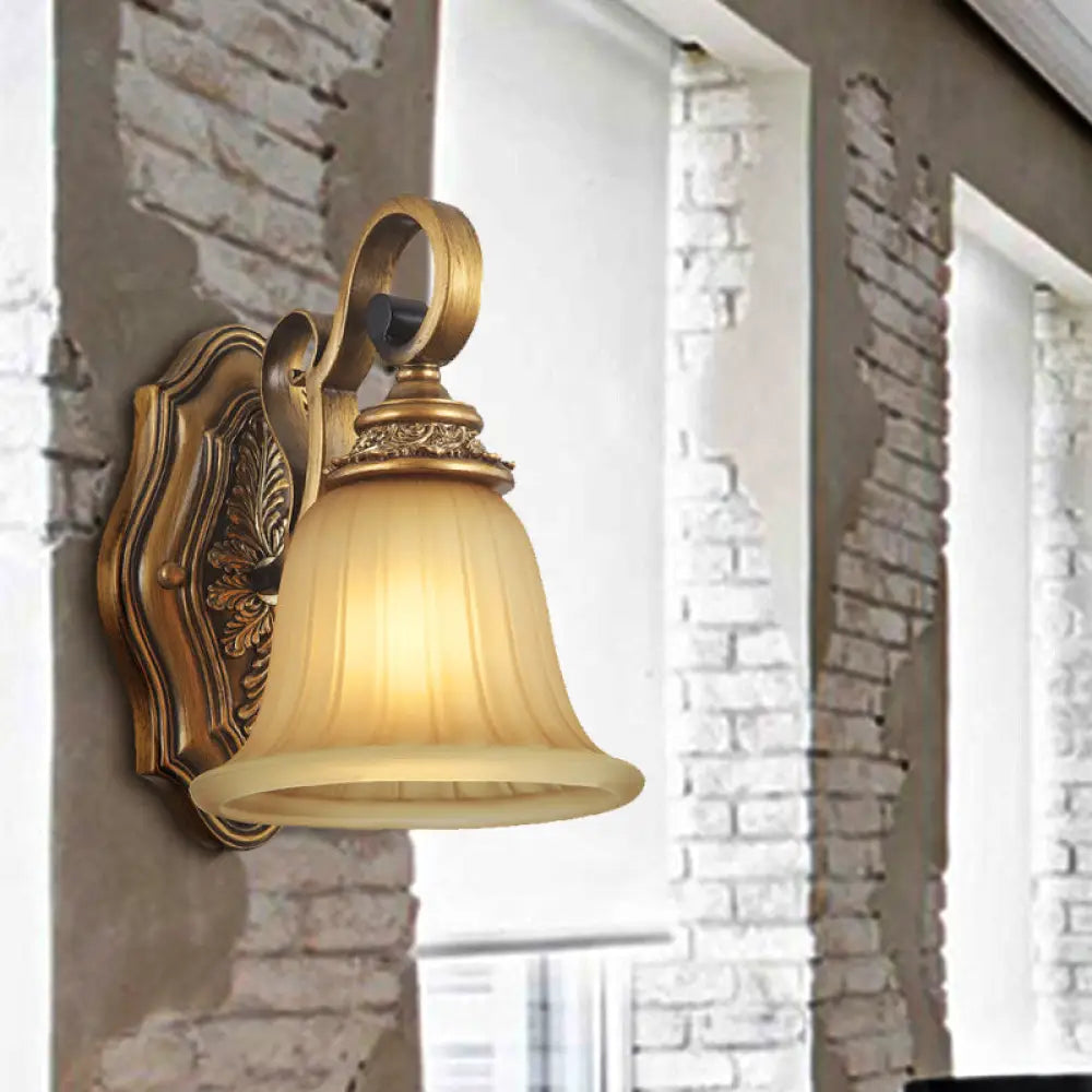 Gold Prismatic Glass Wall Sconce With Bell Shade - 1-Light Traditional Foyer Light