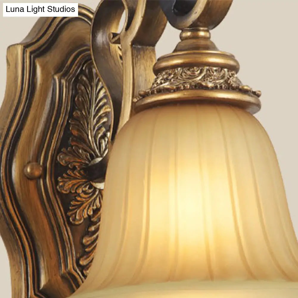 Gold Prismatic Glass Wall Sconce With Bell Shade - 1-Light Traditional Foyer Light