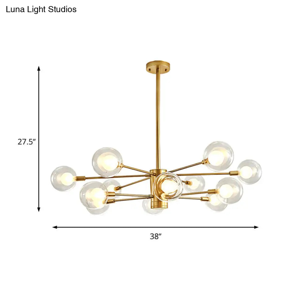 Gold Radial Design Chandelier: Modernist Glass Globe Light Fixture 10/12/16 Lights