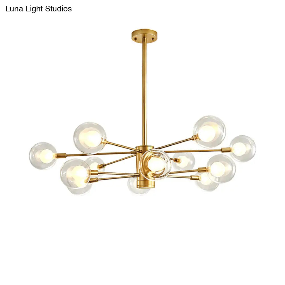 Gold Radial Design Chandelier: Modernist Glass Globe Light Fixture 10/12/16 Lights