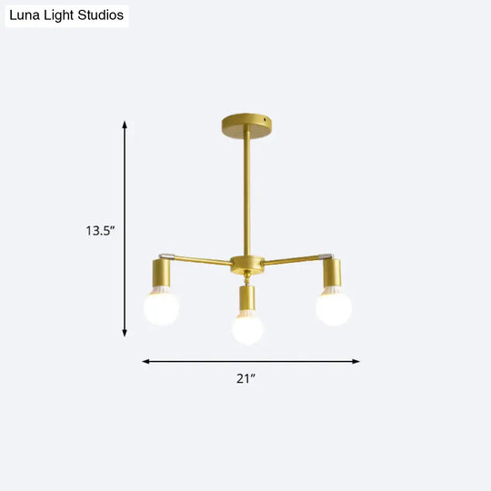 Gold Radial Chandelier With Bare Bulb - Modern 3/4/6 Ceiling Lights For Bedroom