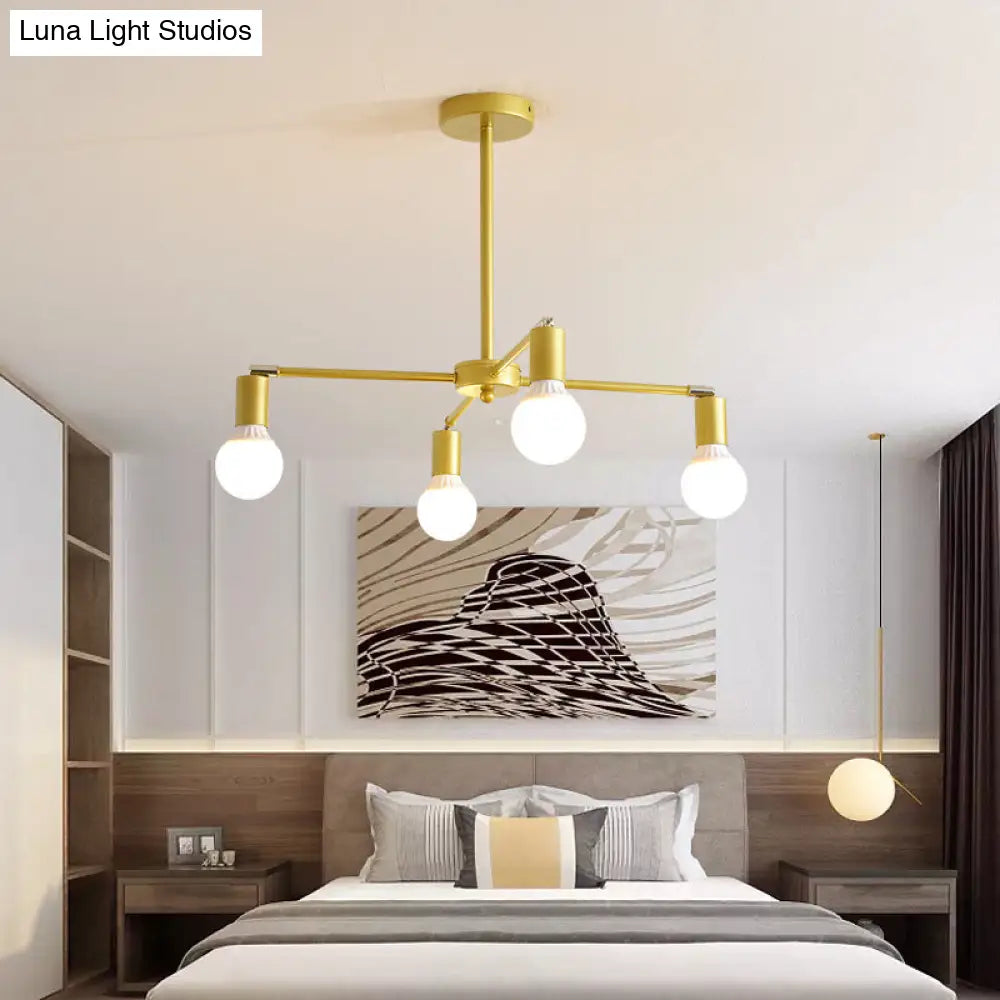 Gold Radial Chandelier With Bare Bulb - Modern 3/4/6 Ceiling Lights For Bedroom 4 /