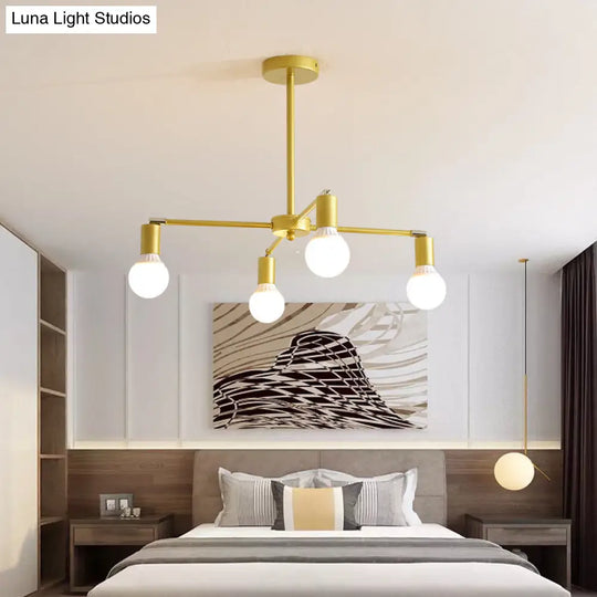 Gold Radial Chandelier With Bare Bulb - Modern 3/4/6 Ceiling Lights For Bedroom 4 /