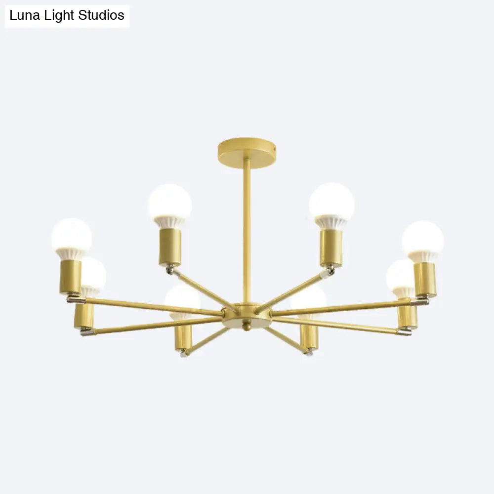 Gold Radial Chandelier With Bare Bulb - Modern 3/4/6 Ceiling Lights For Bedroom