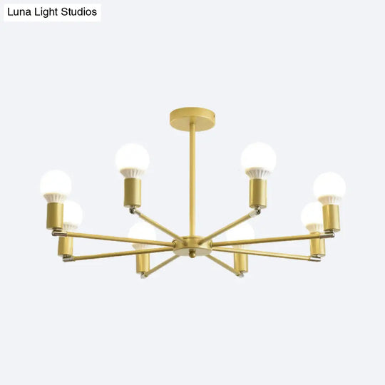 Gold Radial Chandelier With Bare Bulb - Modern 3/4/6 Ceiling Lights For Bedroom