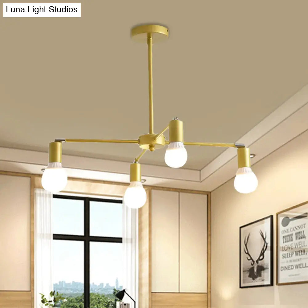 Gold Radial Chandelier With Bare Bulb - Modern 3/4/6 Ceiling Lights For Bedroom