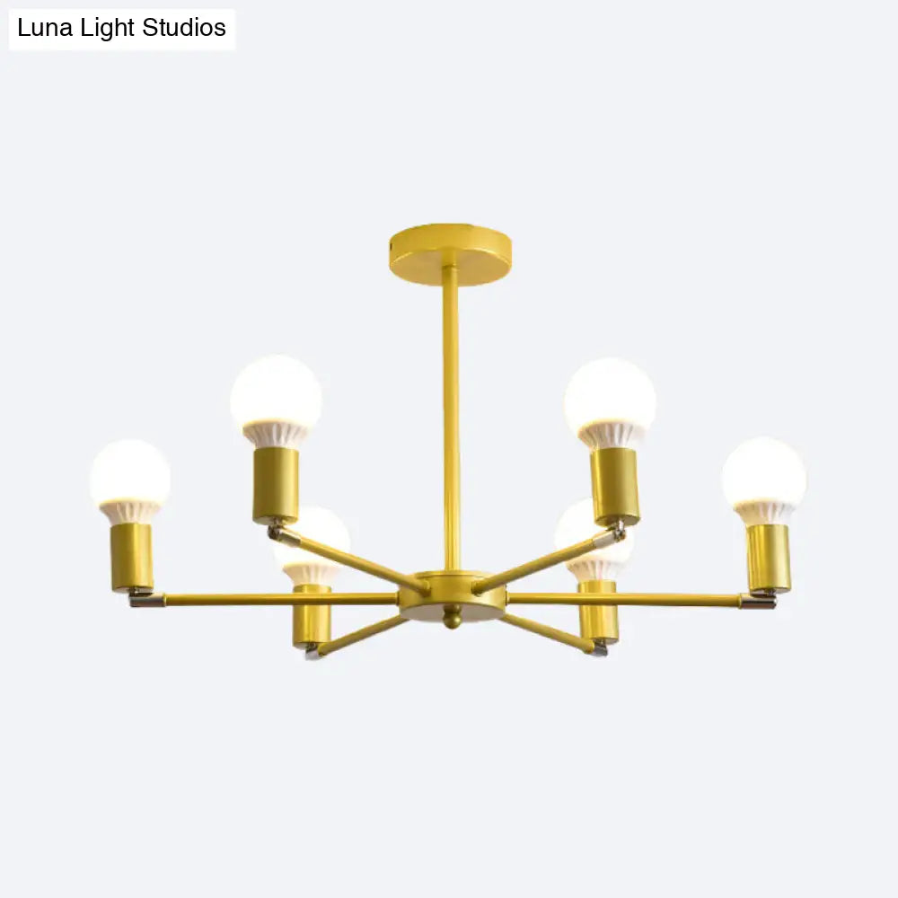 Gold Radial Chandelier With Bare Bulb - Modern 3/4/6 Ceiling Lights For Bedroom