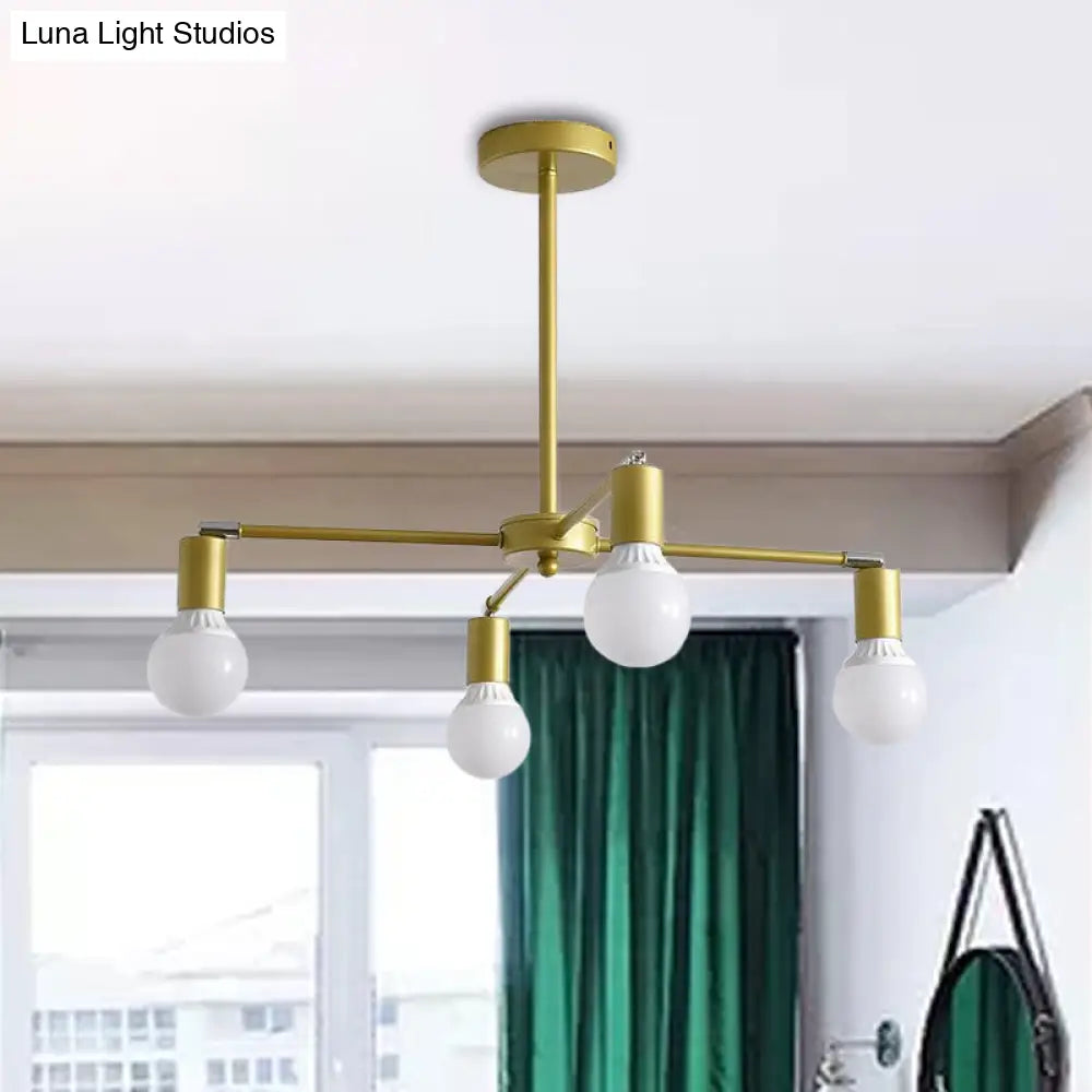 Gold Radial Chandelier With Bare Bulb - Modern 3/4/6 Ceiling Lights For Bedroom