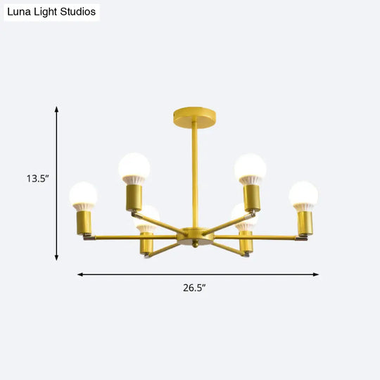 Gold Radial Chandelier With Bare Bulb - Modern 3/4/6 Ceiling Lights For Bedroom