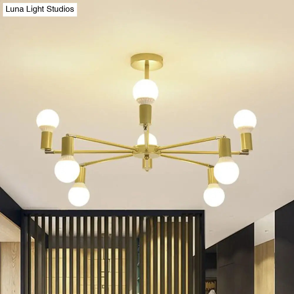 Gold Radial Chandelier With Bare Bulb - Modern 3/4/6 Ceiling Lights For Bedroom