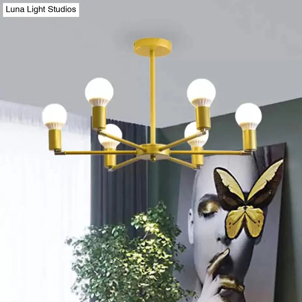 Gold Radial Chandelier With Bare Bulb - Modern 3/4/6 Ceiling Lights For Bedroom