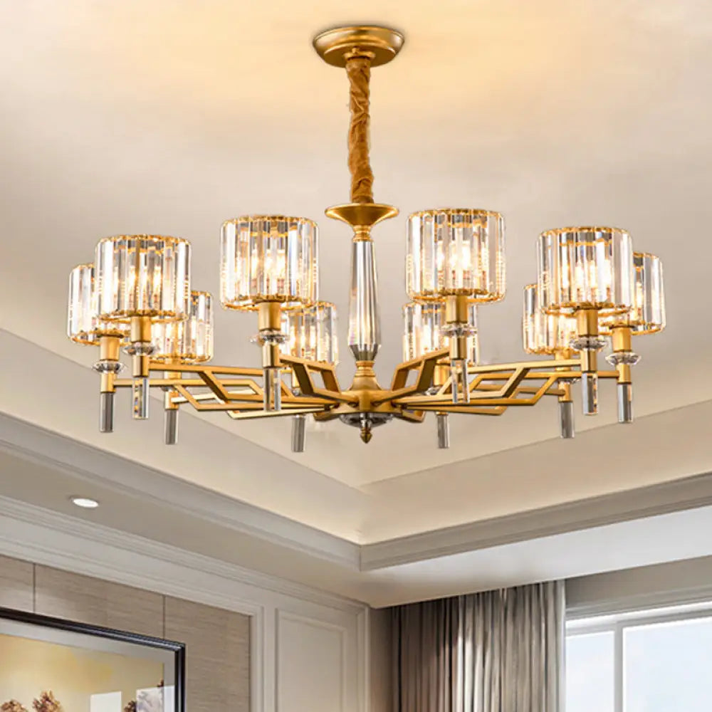 Gold Radiating Suspension Light: Artistic Metallic Chandelier With Crystal Shade For Living Room 10